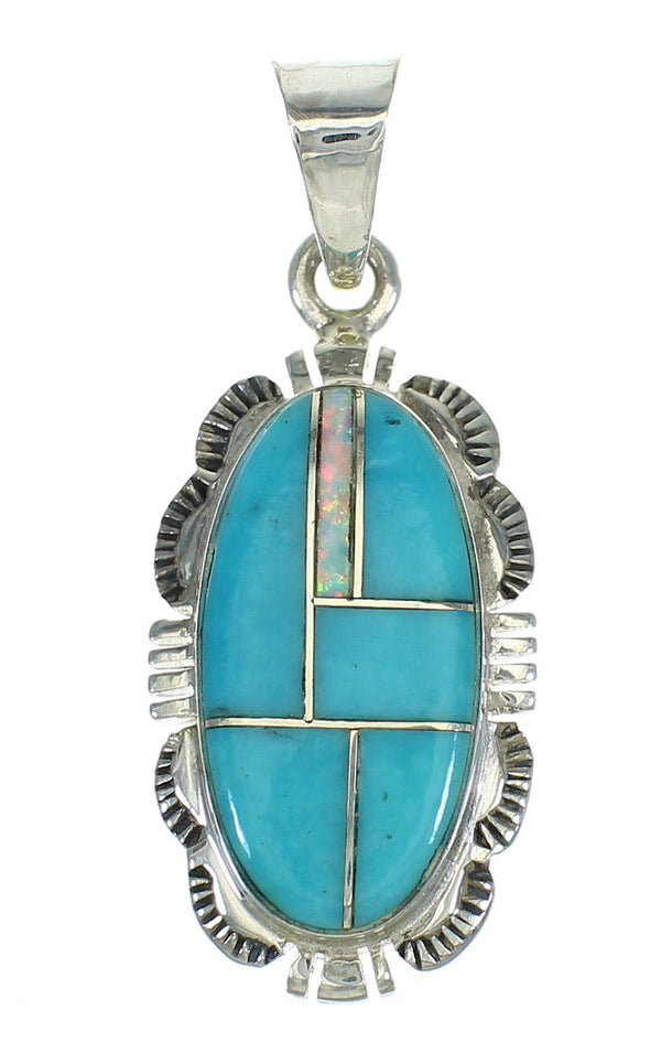 Turquoise And Opal Inlay Genuine Sterling Silver Pendant Jewelry VX65543